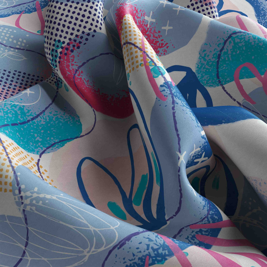 Blue Lagoon Doodle Silk Bandana Scarf – 50 × 50 cm