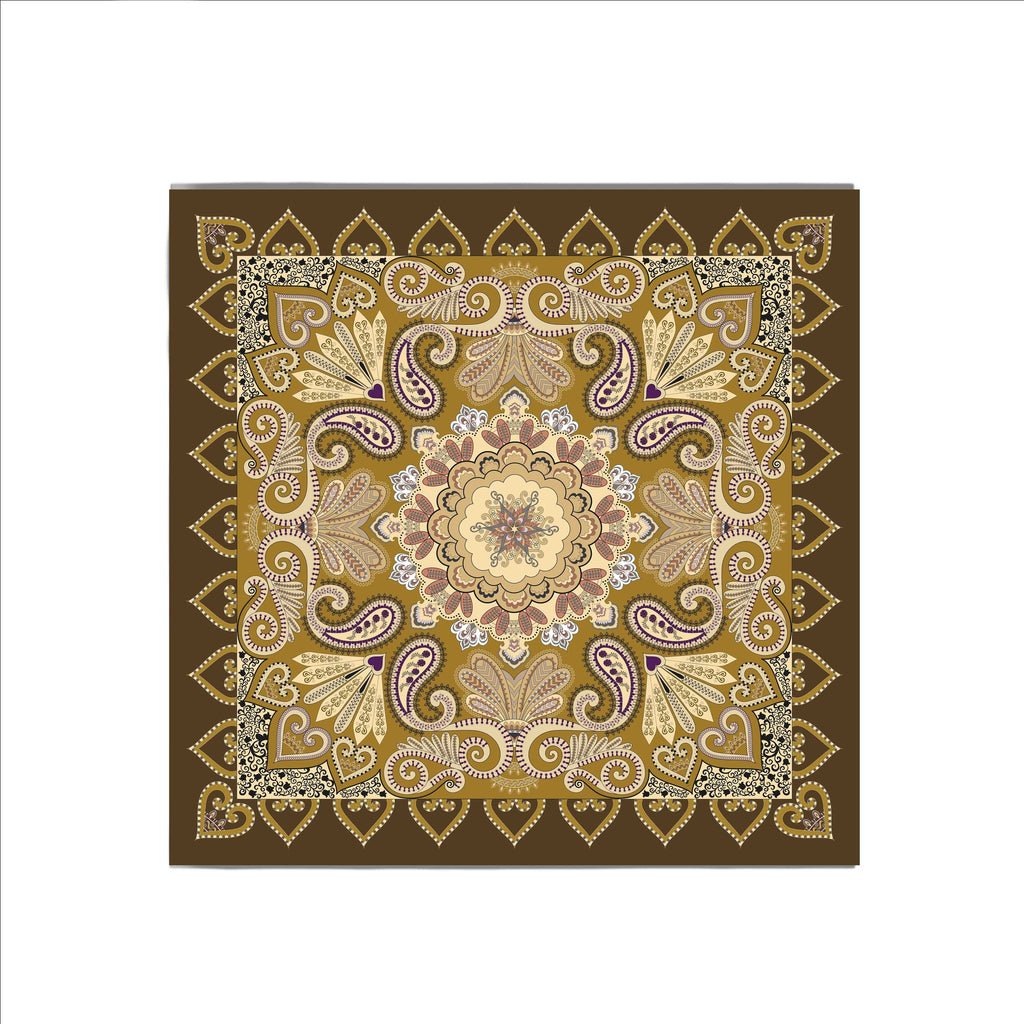 Golden Royal Paisley Silk Shawl Wrap – 100 × 100 cm