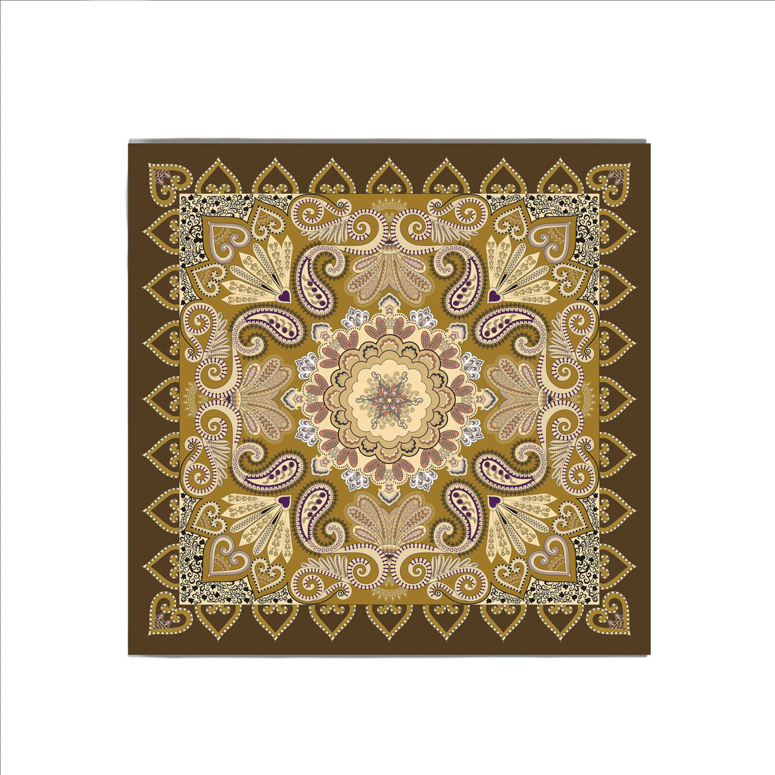 Golden Royal Paisley Silk Shawl Wrap – 100 × 100 cm