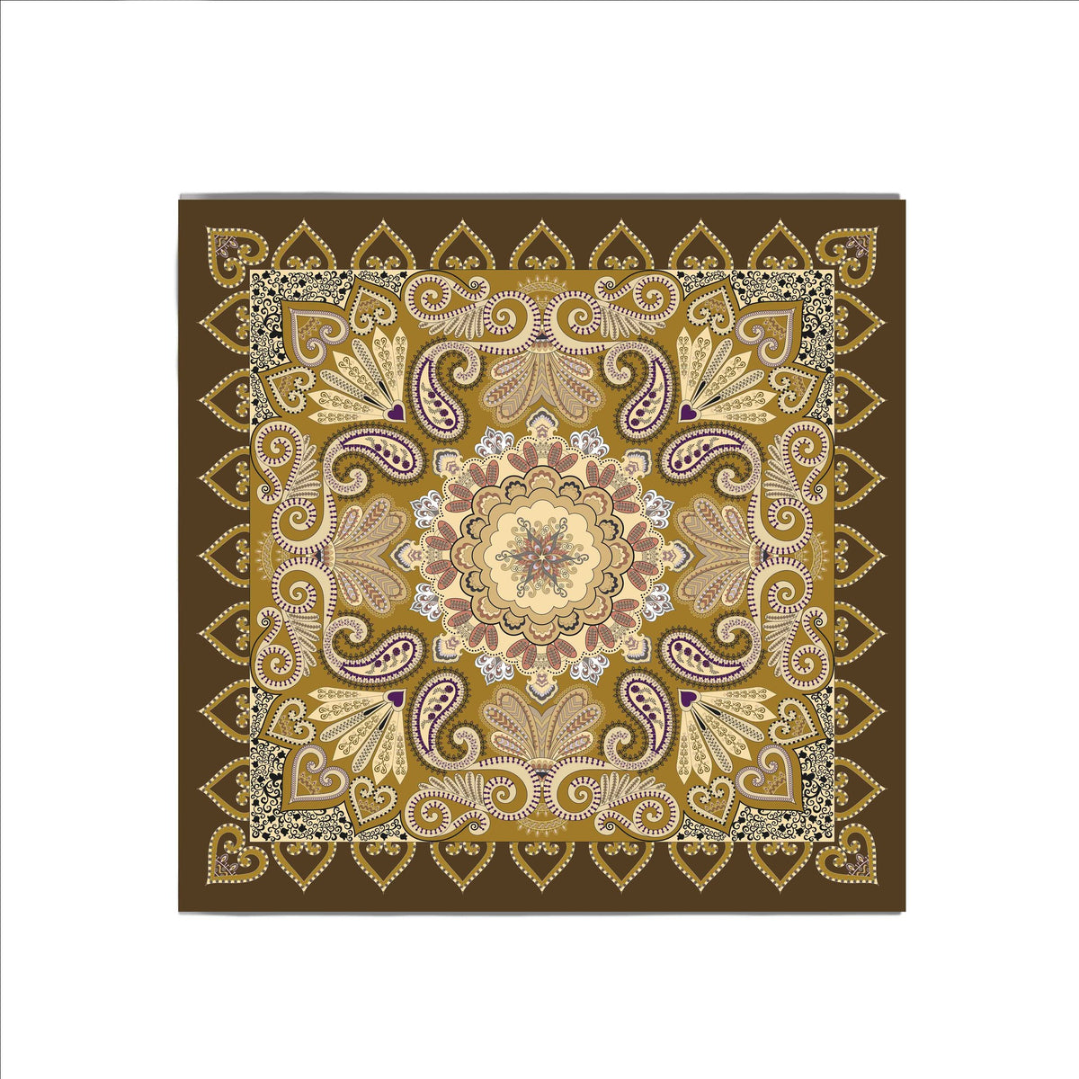 Golden Royal Paisley Silk Shawl Wrap – 100 × 100 cm