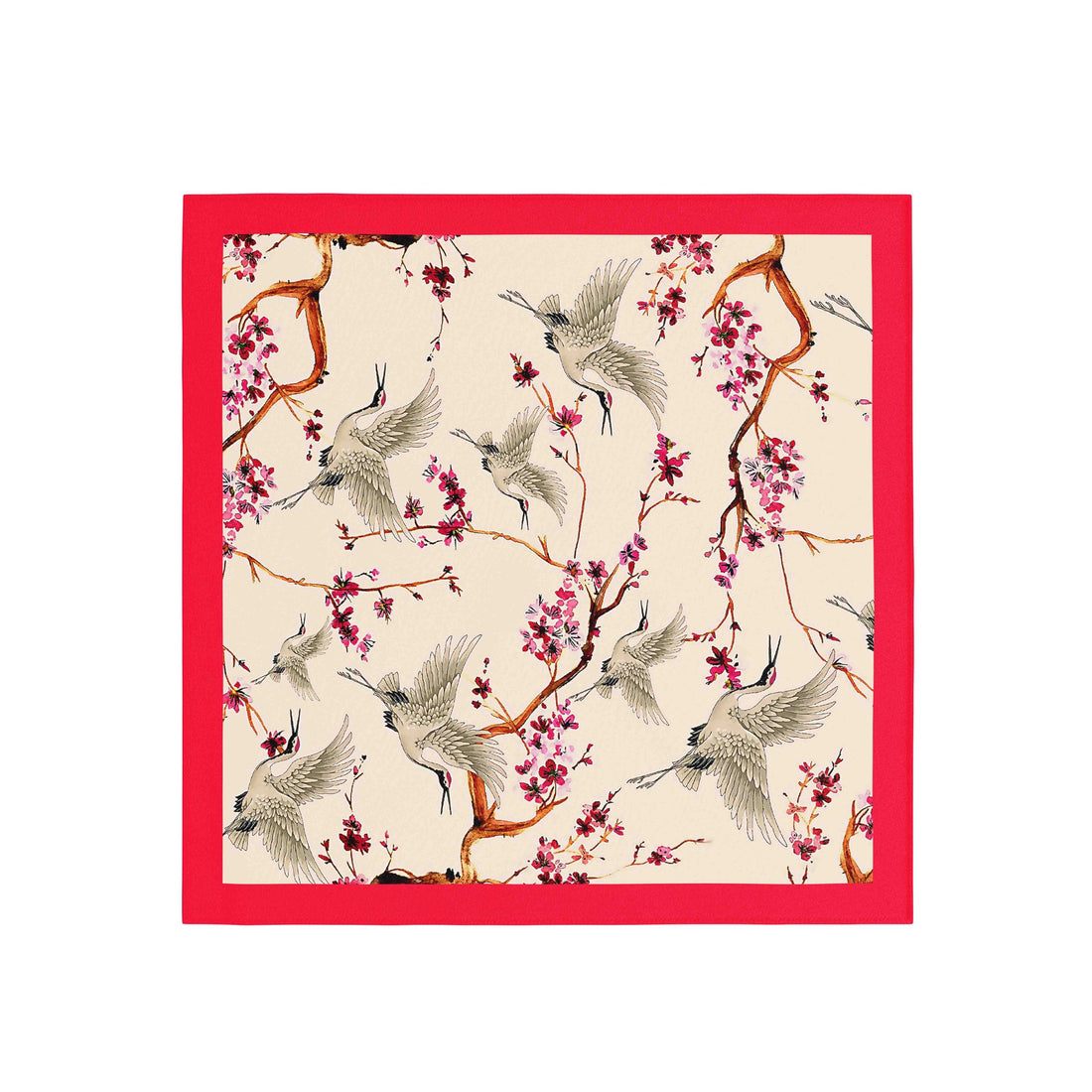 Cherry Blossom Crane Silk Bandana Scarf – 50 × 50 cm