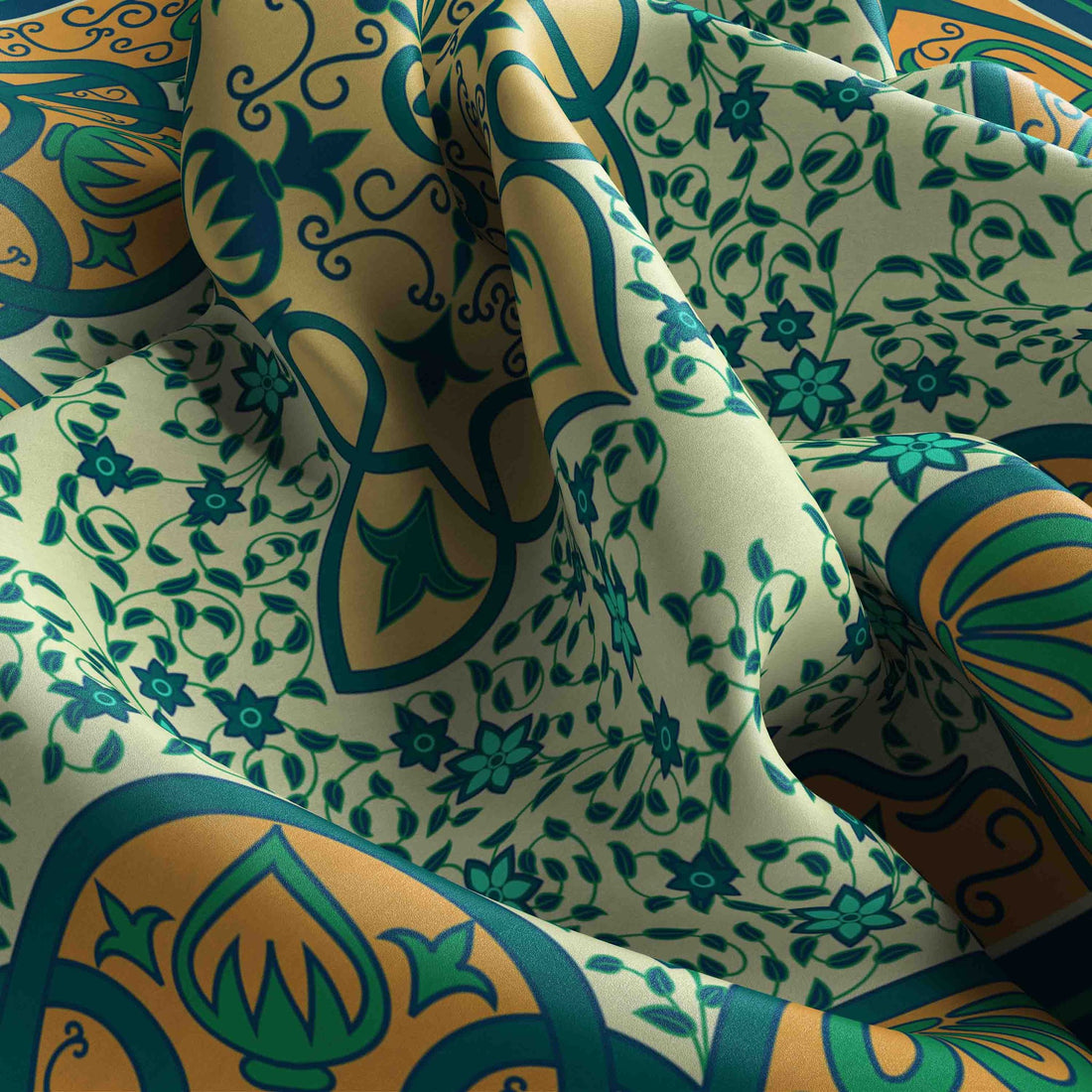 Mint Moorish Garden Silk Bandana Scarf – 50 × 50 cm