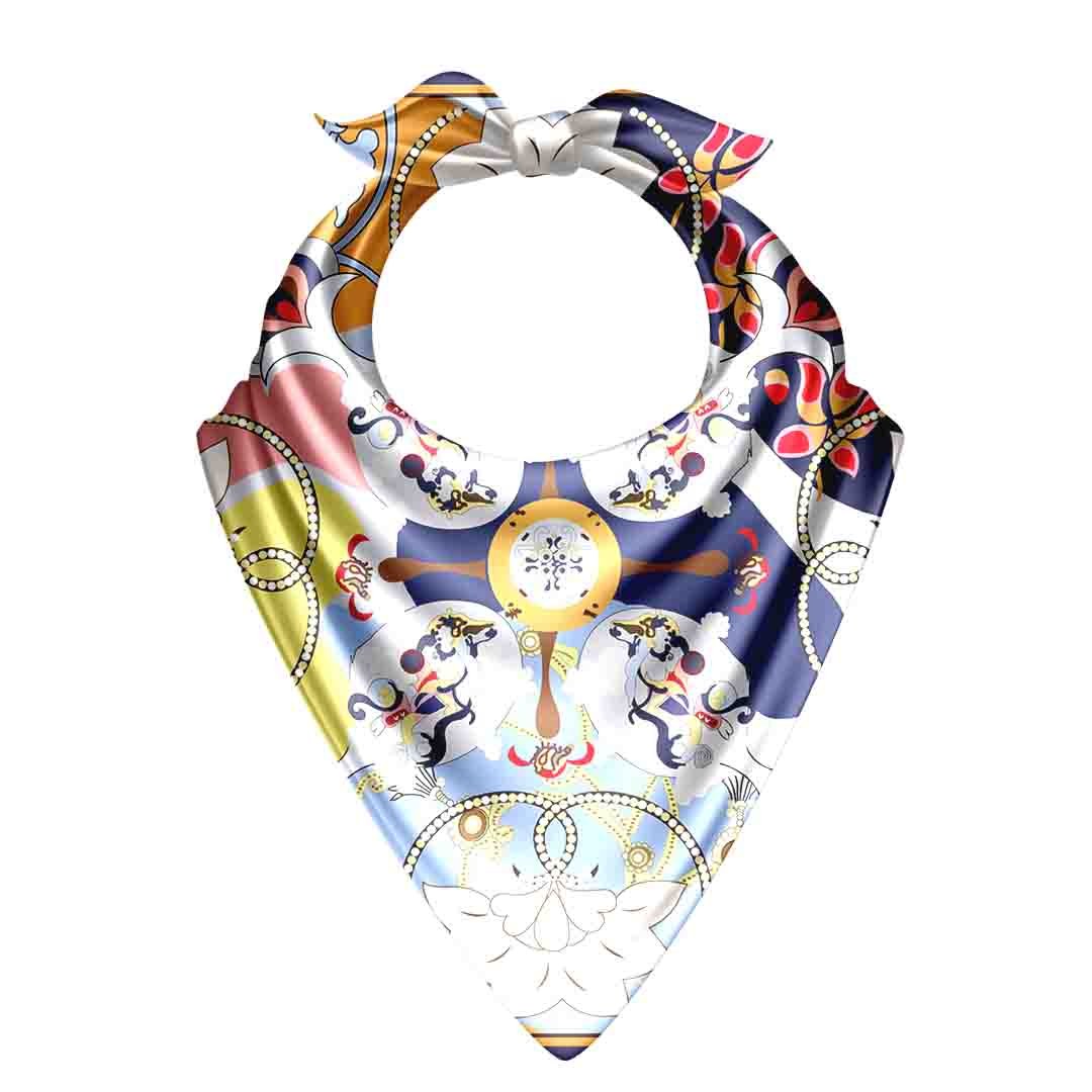 Saffron Garden Chain Silk Bandana Scarf – 50 × 50 cm