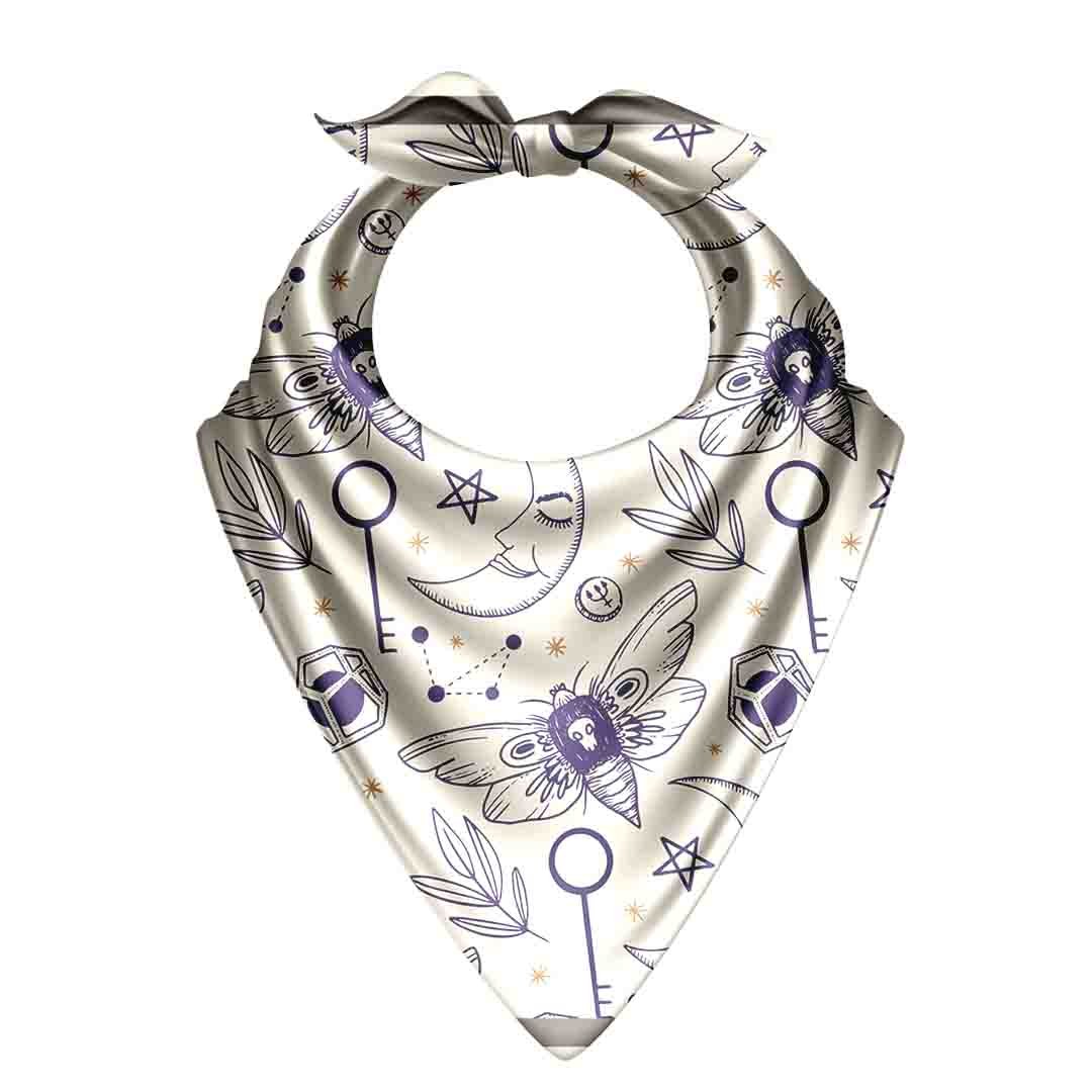 Celestial Keys & Moths Silk Bandana Scarf – 50 × 50 cm