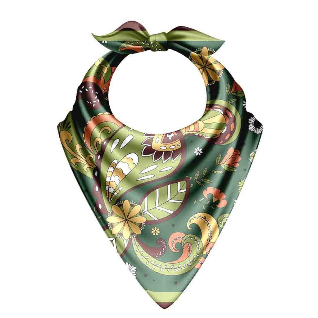 Sage Paisley Garden Silk Bandana Scarf – 50 × 50 cm