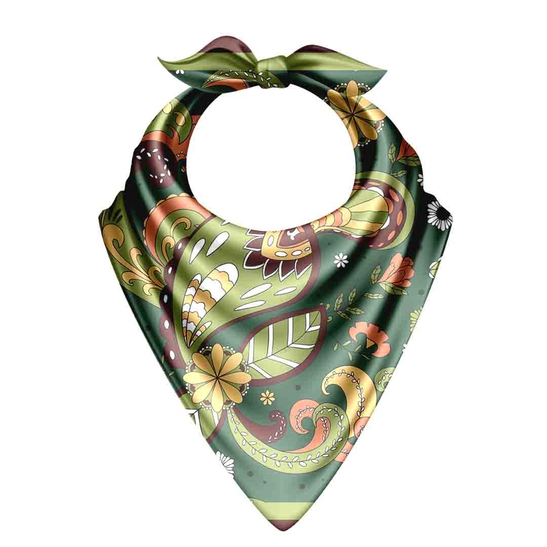 Sage Paisley Garden Silk Bandana Scarf – 50 × 50 cm