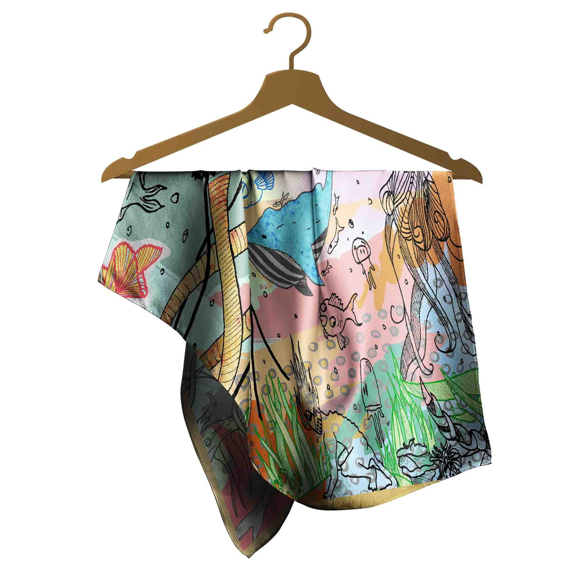 Pastel Jungle Collage Silk Square Scarf – 65 × 65 cm