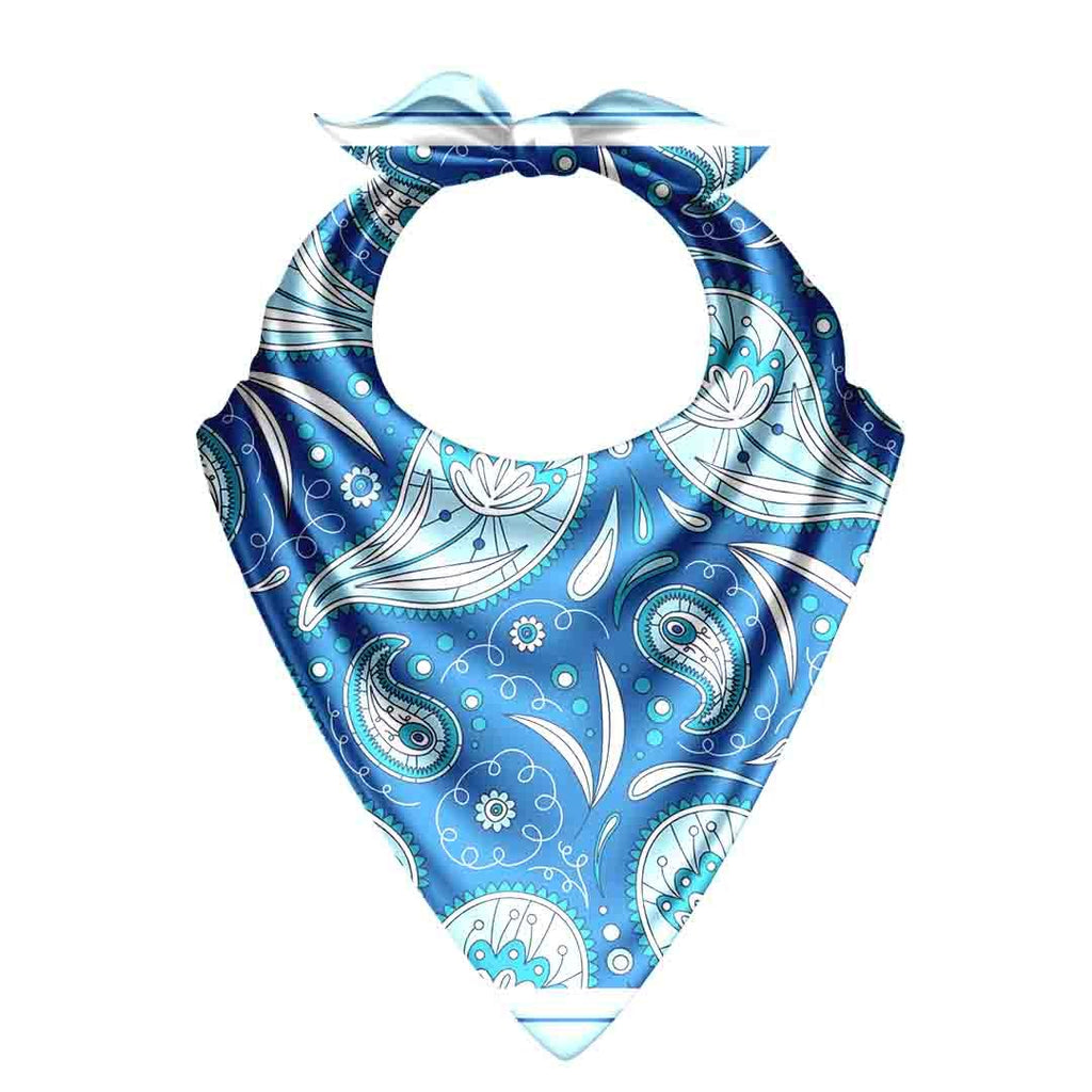Azure Paisley Silk Bandana Scarf – 50 × 50 cm