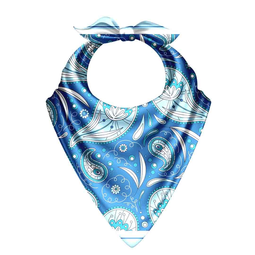 Azure Paisley Silk Bandana Scarf – 50 × 50 cm
