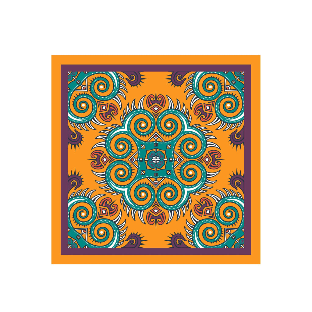 Mango Swirl Medallion Silk Bandana Scarf – 50 × 50 cm