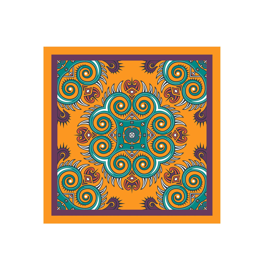 Mango Swirl Medallion Silk Bandana Scarf – 50 × 50 cm