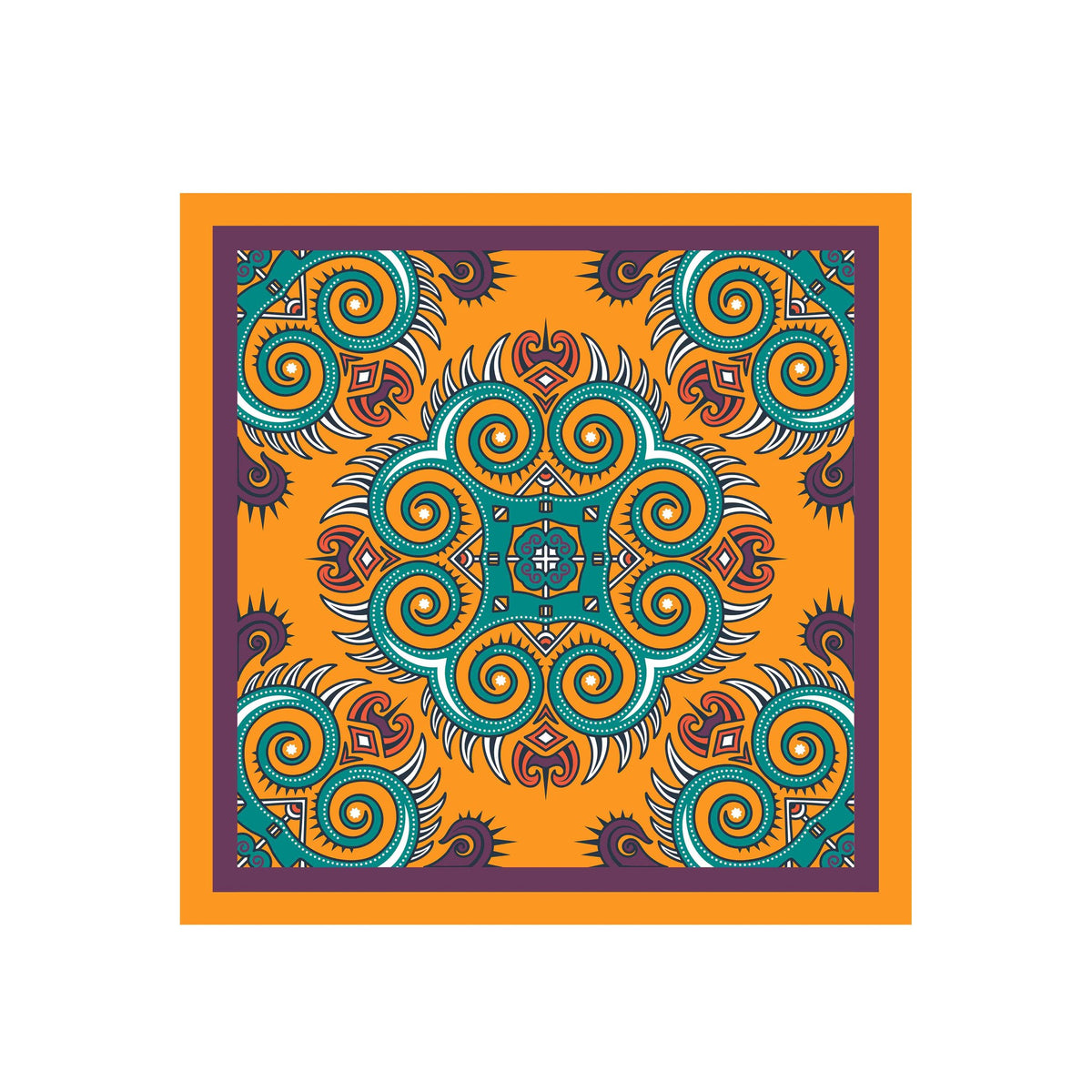 Mango Swirl Medallion Silk Bandana Scarf – 50 × 50 cm