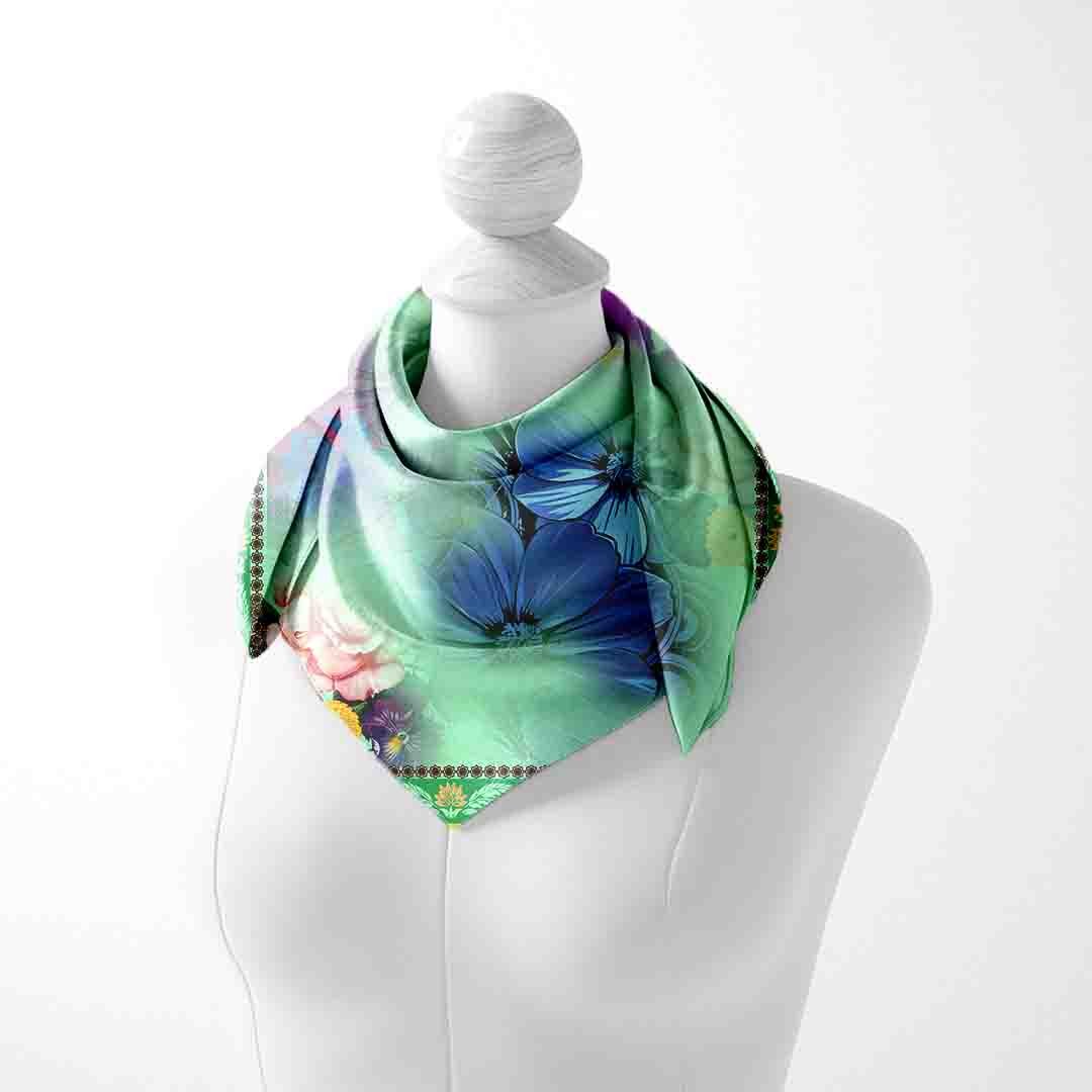 Jade Lily Garden Silk Square Scarf – 65 × 65 cm
