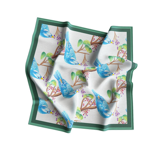 Bluebird Branch Silk Bandana Scarf – 50 × 50 cm