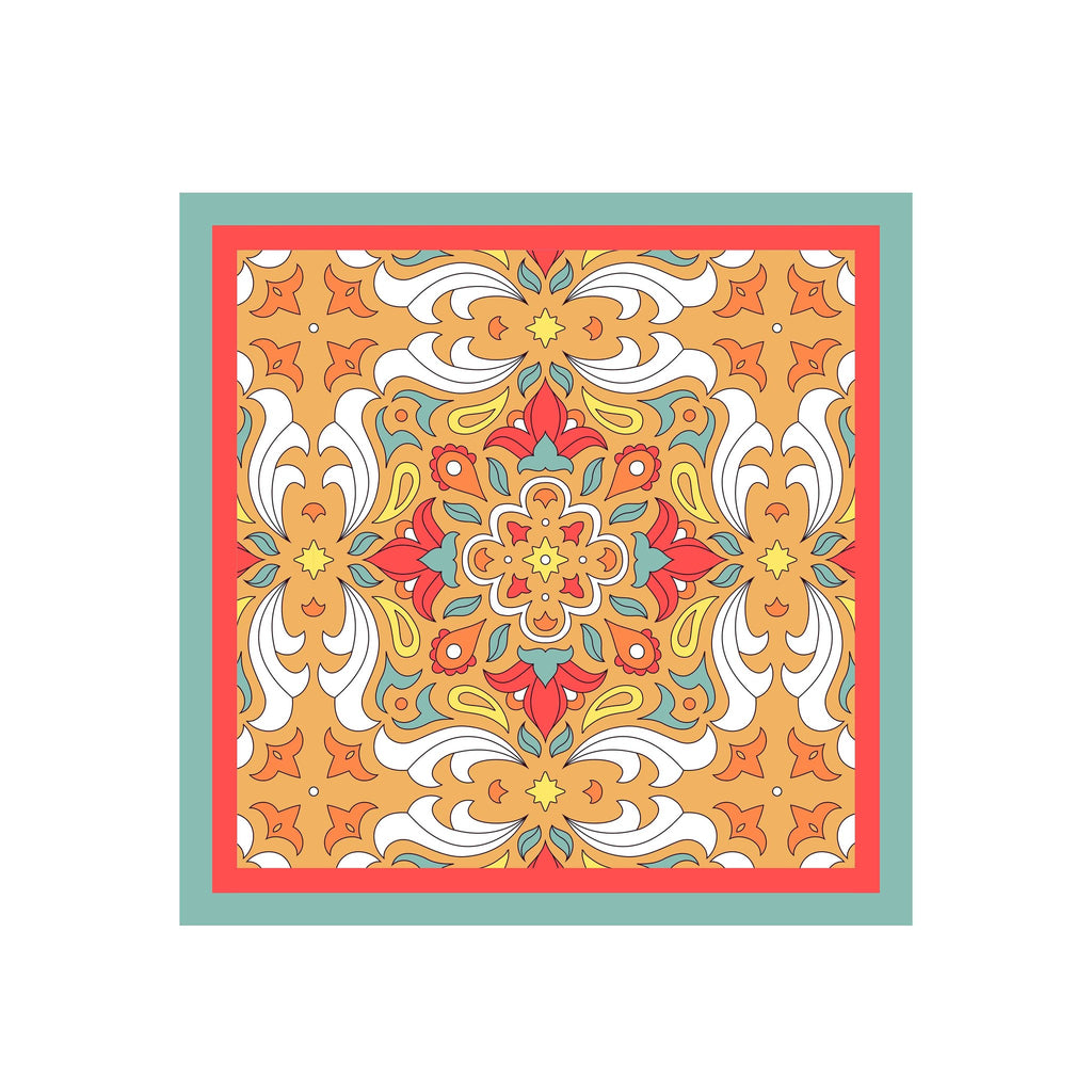 Saffron Tile Mosaic Silk Bandana Scarf – 50 × 50 cm