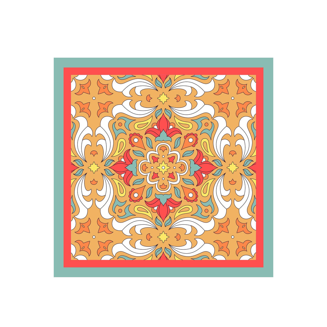 Saffron Tile Mosaic Silk Bandana Scarf – 50 × 50 cm