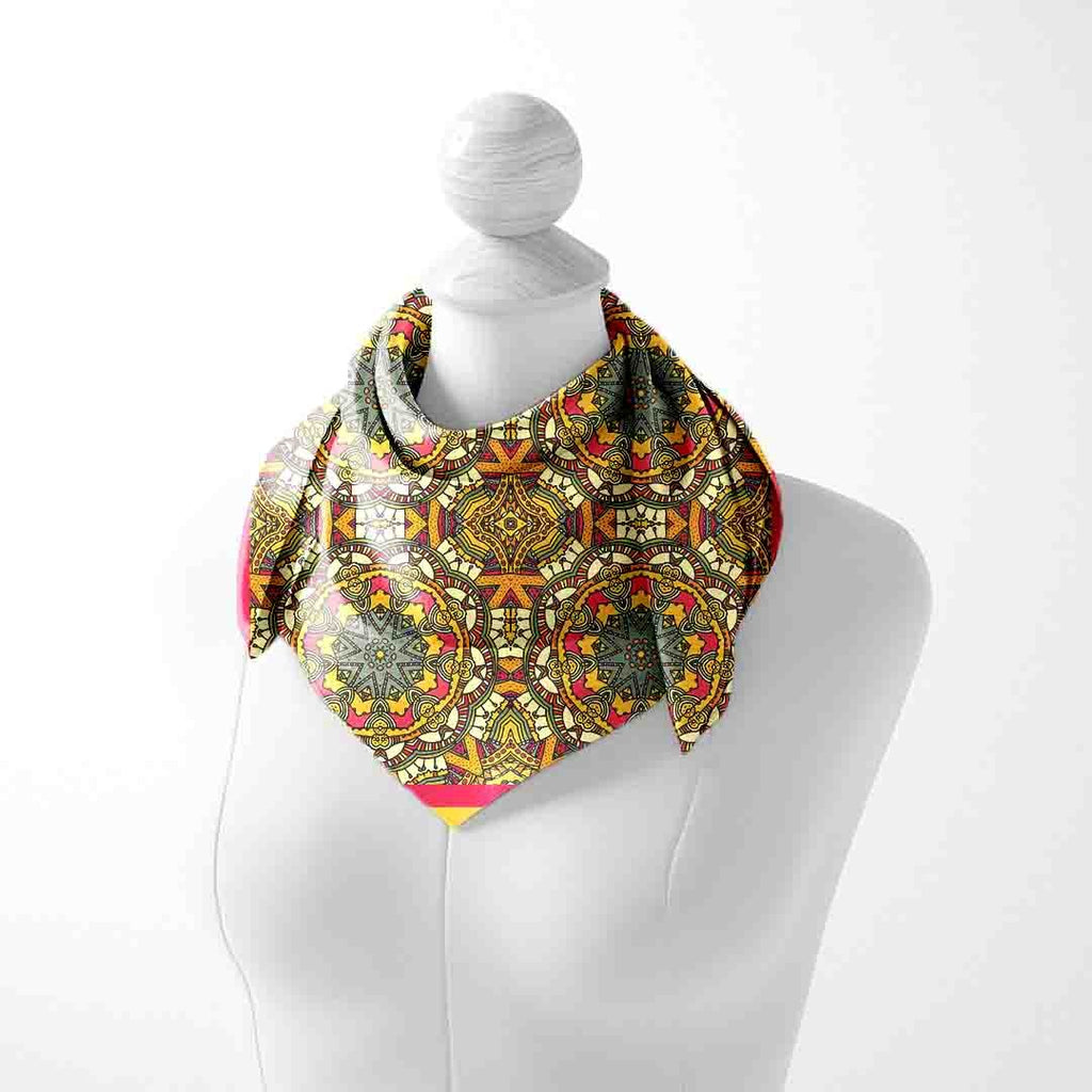Golden Royal Mandala Silk Square Scarf – 65 × 65 cm