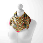 Golden Royal Mandala Silk Square Scarf – 65 × 65 cm