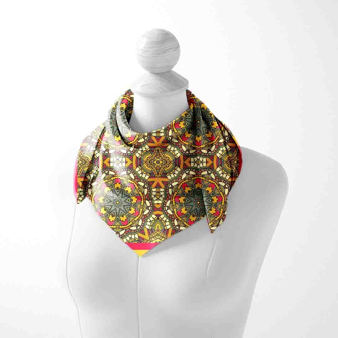 Golden Royal Mandala Silk Square Scarf – 65 × 65 cm