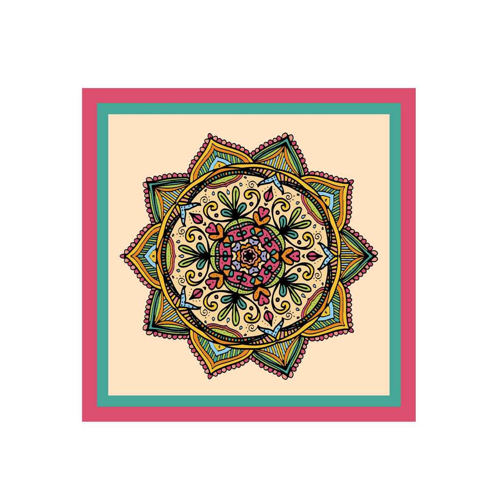 Folk Mandala Blush Silk Bandana Scarf – 50 × 50 cm