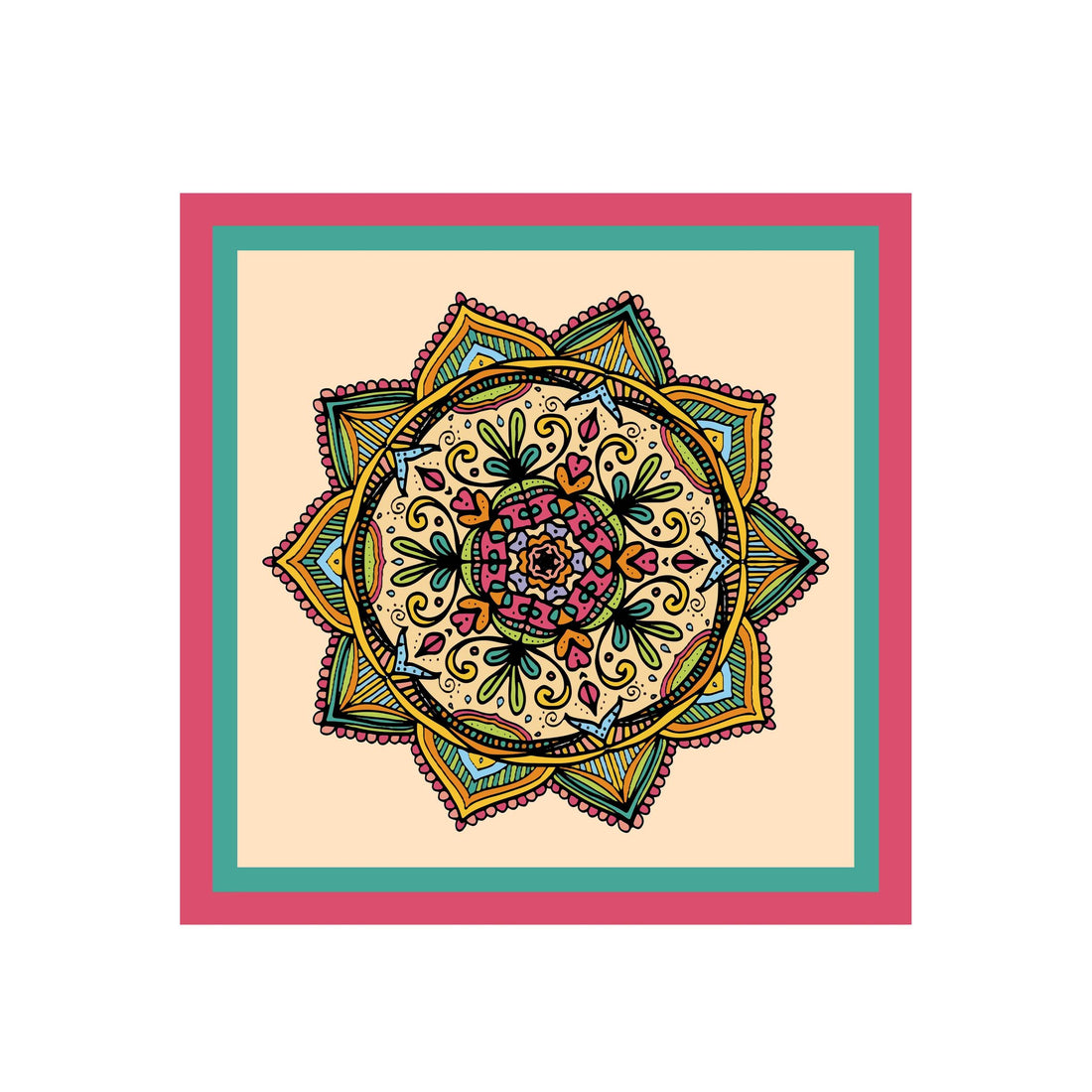Folk Mandala Blush Silk Bandana Scarf – 50 × 50 cm