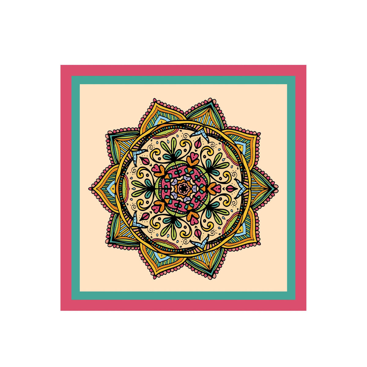 Folk Mandala Blush Silk Bandana Scarf – 50 × 50 cm