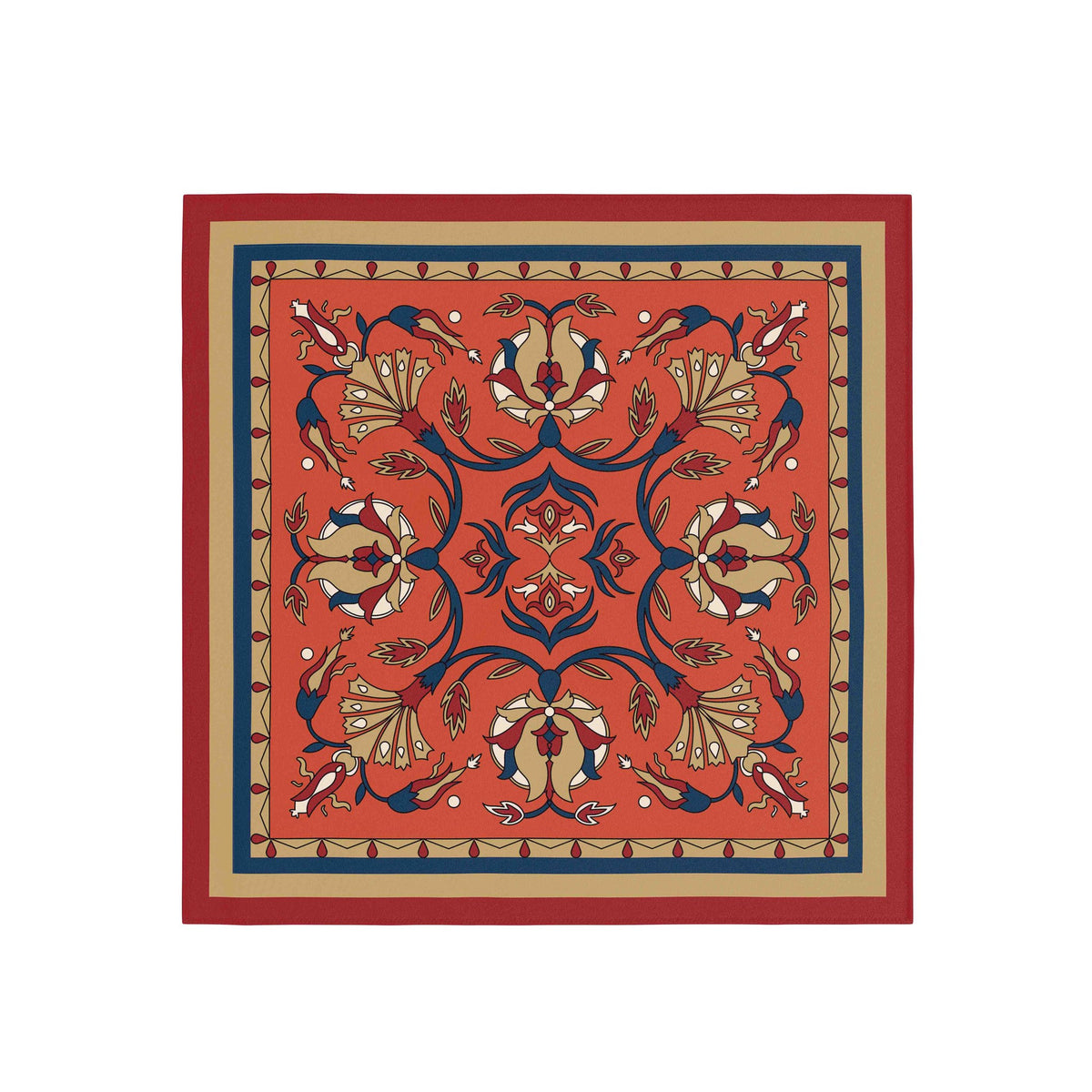 Terracotta Folk Medallion Silk Bandana Scarf – 50 × 50 cm