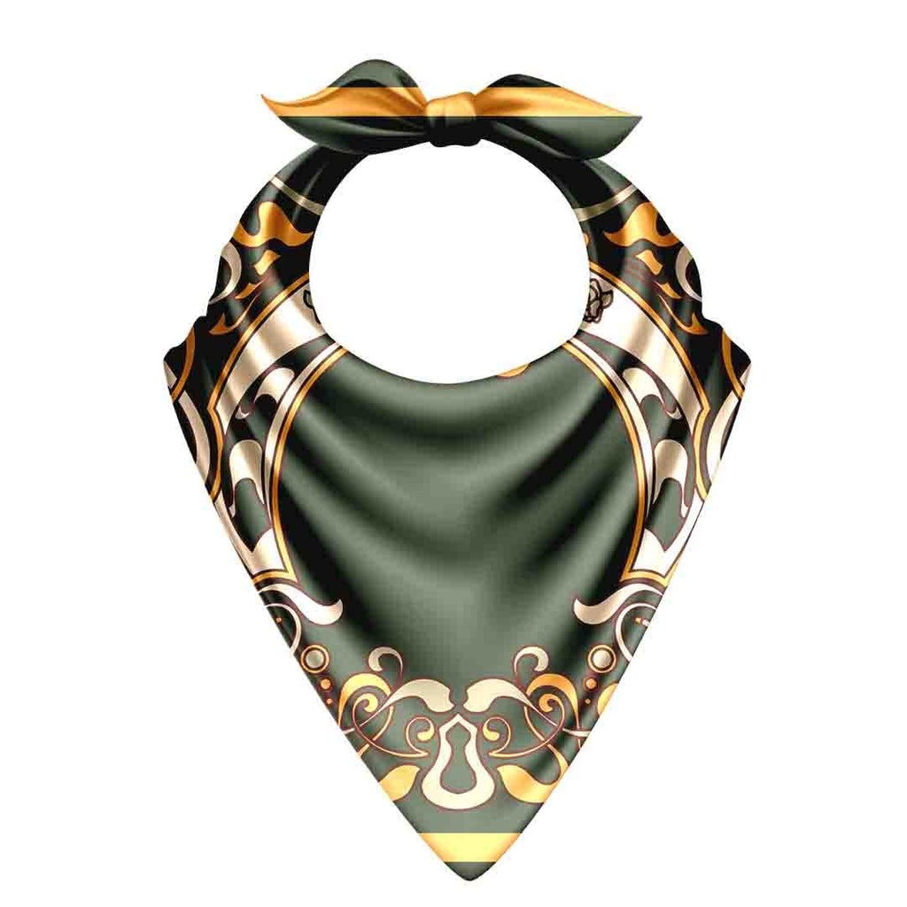 Olive Nouveau Frame Silk Bandana Scarf – 50 × 50 cm