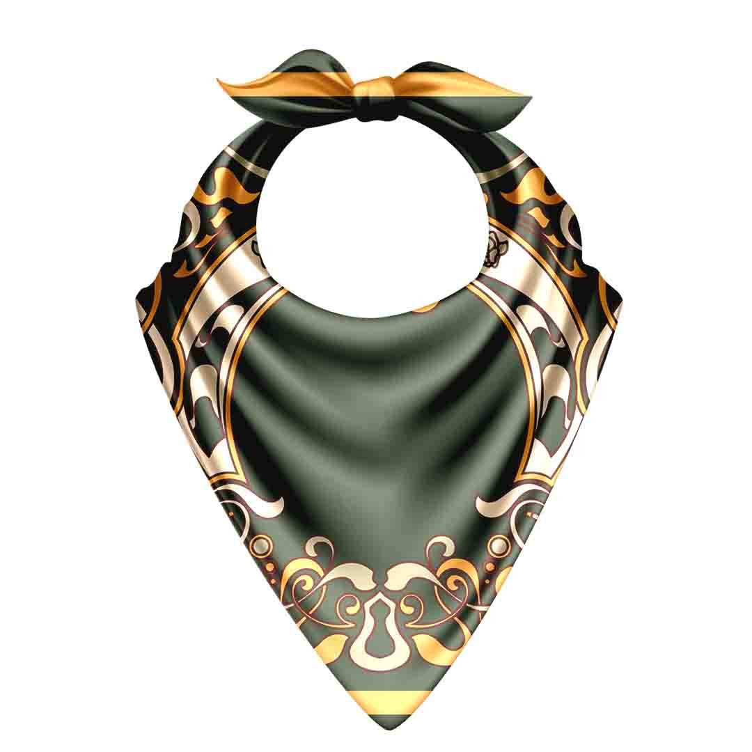 Olive Nouveau Frame Silk Bandana Scarf – 50 × 50 cm