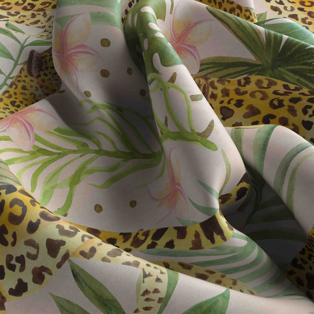 Leopard Jungle Blush Silk Shawl Wrap – 100 × 100 cm