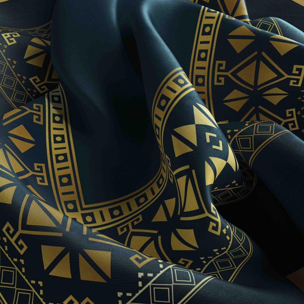 Navy Deco Gold Frame Silk Bandana Scarf – 50 × 50 cm