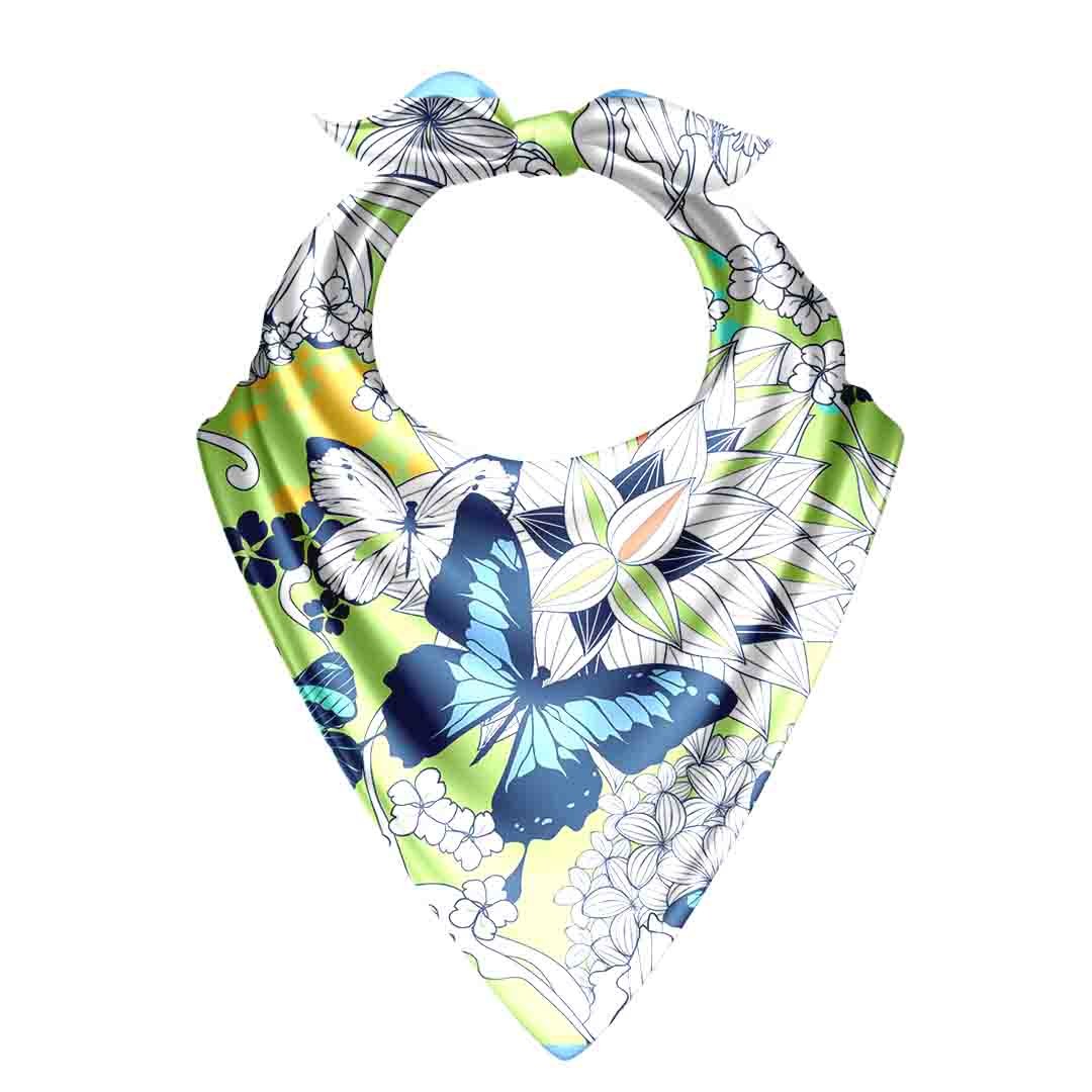 Butterfly Garden Mint Silk Bandana Scarf – 50 × 50 cm