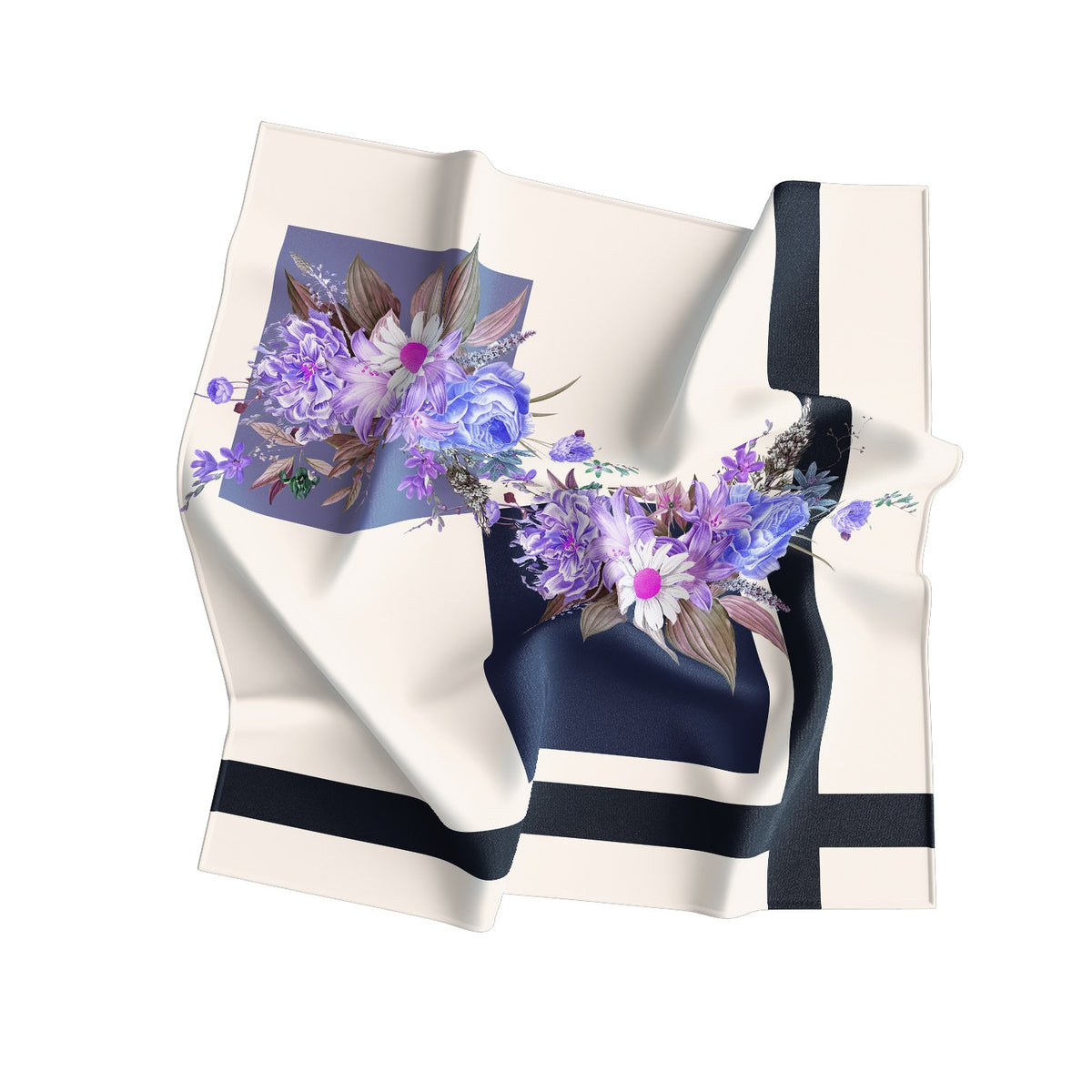 Lavender Bouquet Ivory Silk Bandana Scarf – 50 × 50 cm
