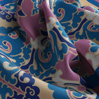 Orchid Blue Damask Silk Bandana Scarf – 50 × 50 cm