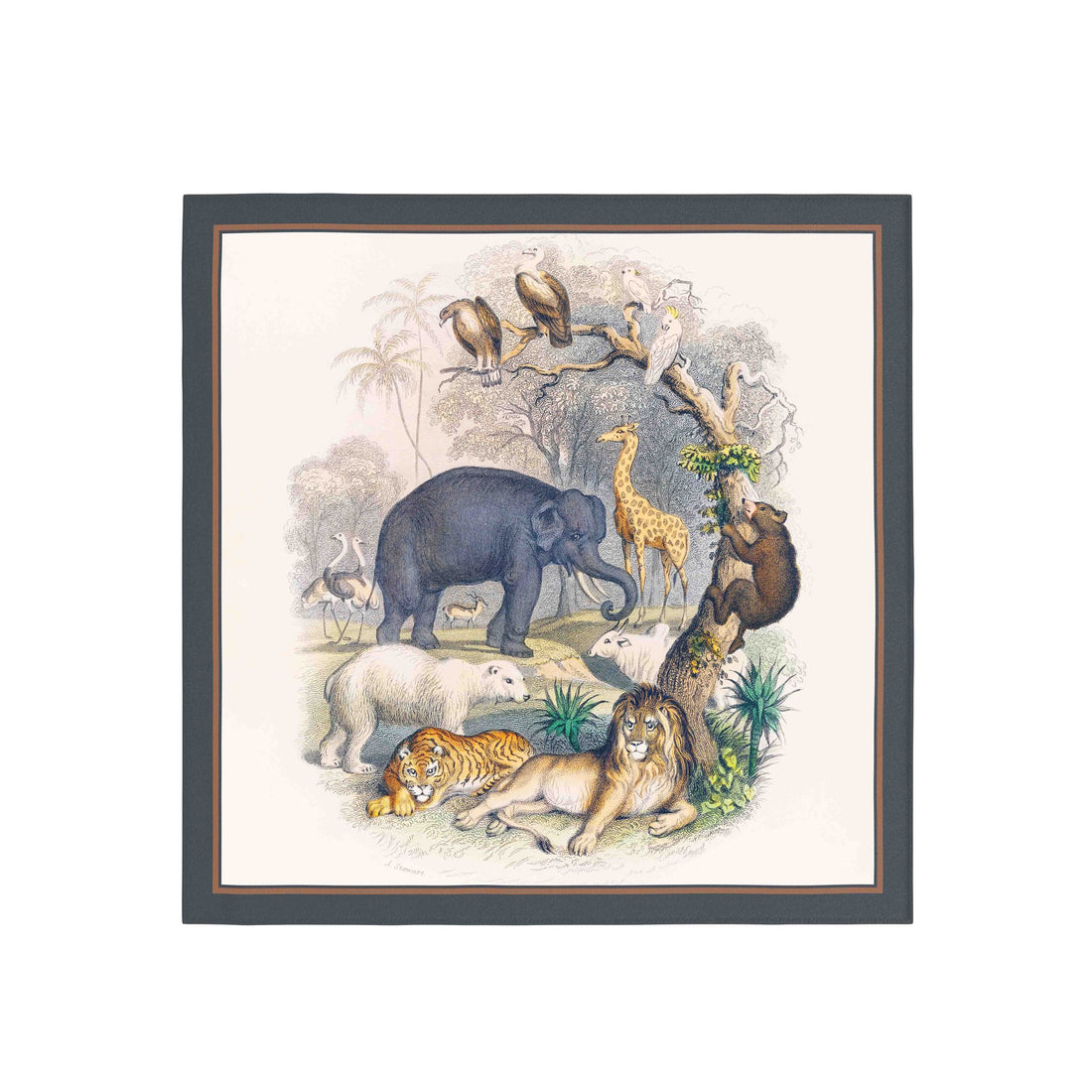 Vintage Wildlife Safari Silk Bandana Scarf – 50 × 50 cm