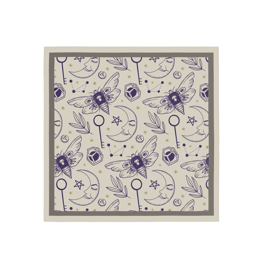 Celestial Keys & Moths Silk Bandana Scarf – 50 × 50 cm