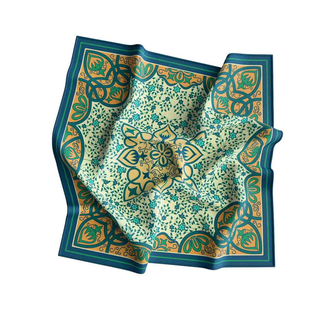 Mint Moorish Garden Silk Bandana Scarf – 50 × 50 cm