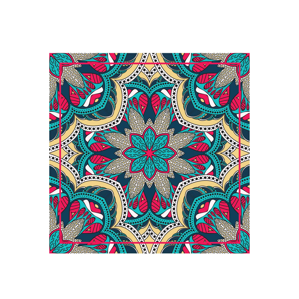 Fuchsia Mandala Burst Silk Bandana Scarf – 50 × 50 cm