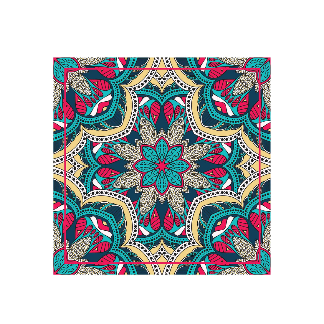 Fuchsia Mandala Burst Silk Bandana Scarf – 50 × 50 cm