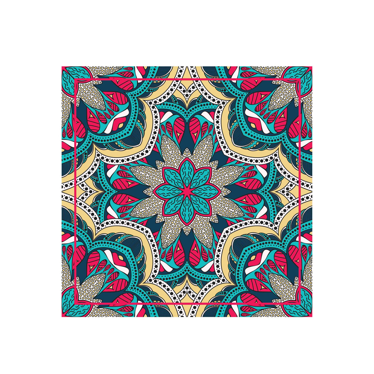 Fuchsia Mandala Burst Silk Bandana Scarf – 50 × 50 cm