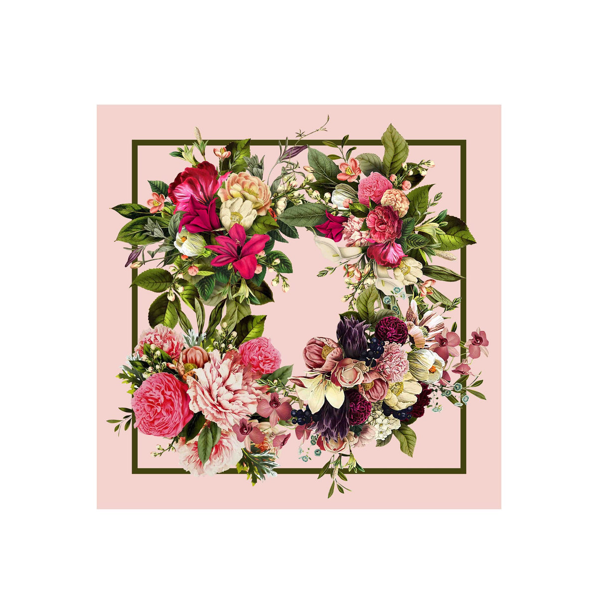 Rose Wreath Blush Silk Shawl Wrap – 100 × 100 cm