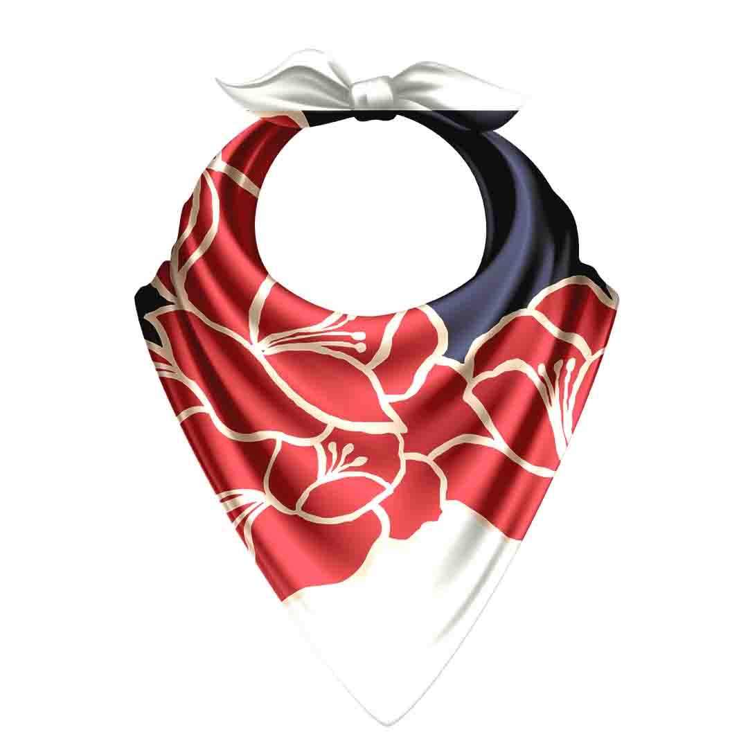 Crimson Bloom Navy Silk Bandana Scarf – 50 × 50 cm