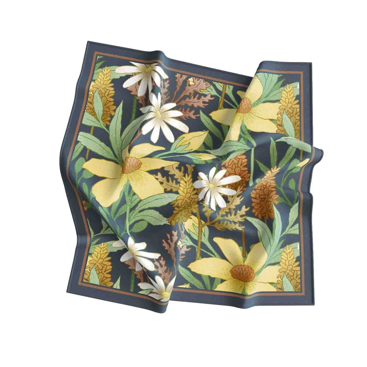 Daisy Meadow Night Silk Bandana Scarf – 50 × 50 cm