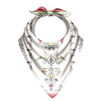 Ivory Rococo Floral Silk Bandana Scarf – 50 × 50 cm