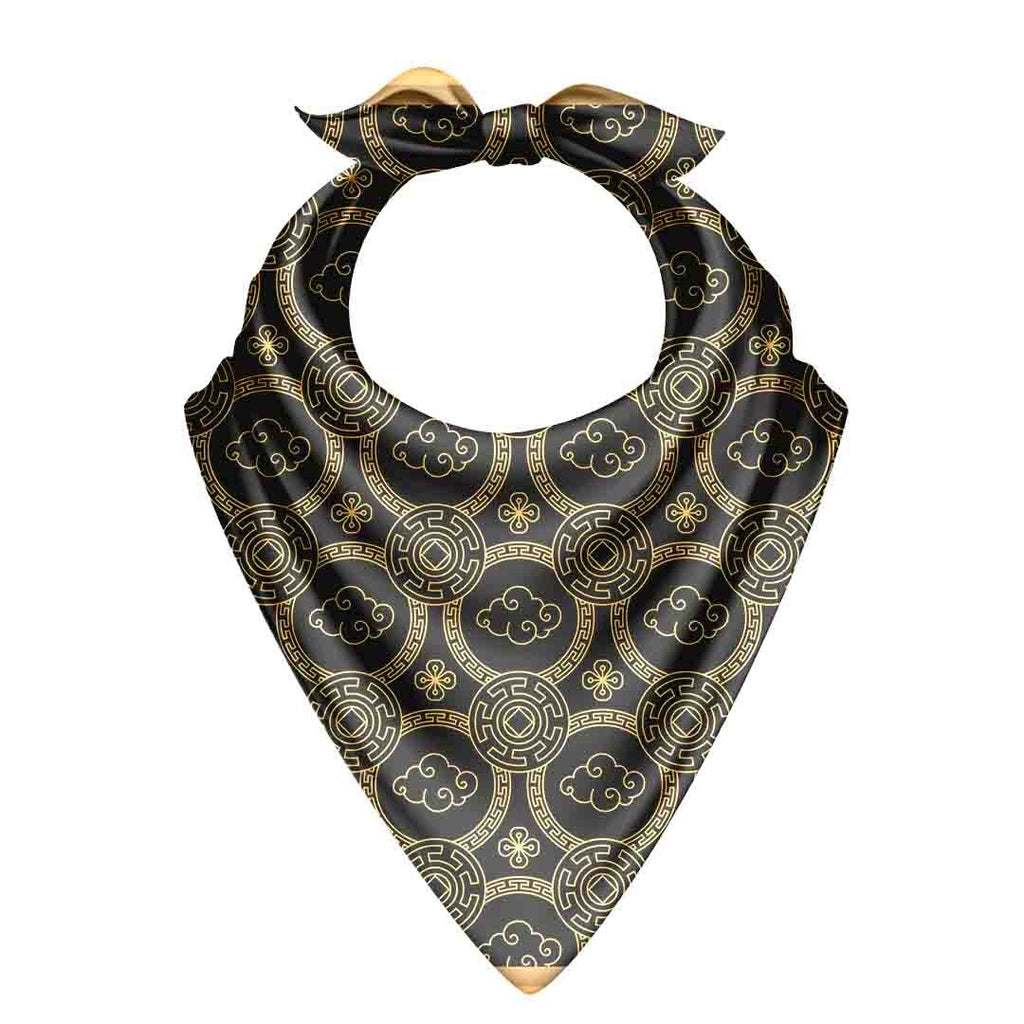 Golden Cloud Medallion Silk Bandana Scarf – 50 × 50 cm