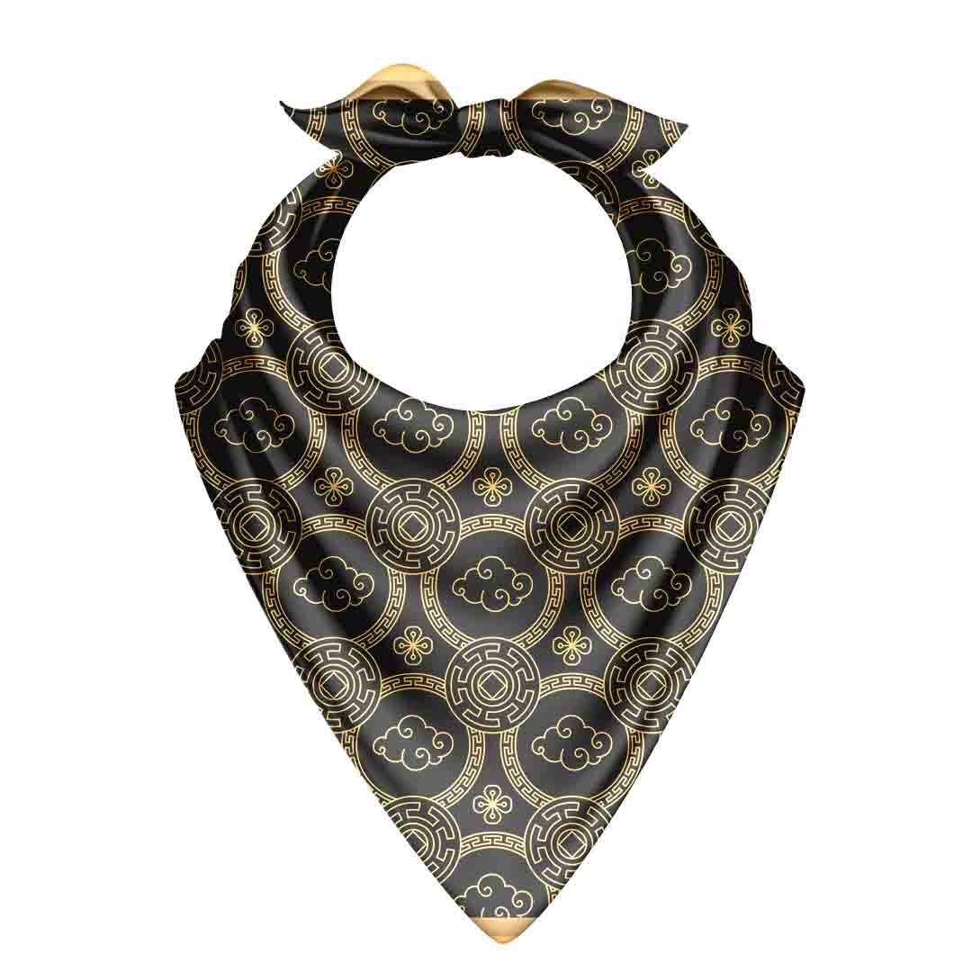 Golden Cloud Medallion Silk Bandana Scarf – 50 × 50 cm