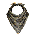 Golden Cloud Medallion Silk Bandana Scarf – 50 × 50 cm