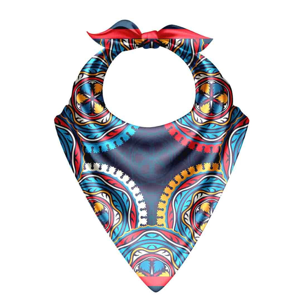 Cobalt Mandala Circle Silk Bandana Scarf – 50 × 50 cm