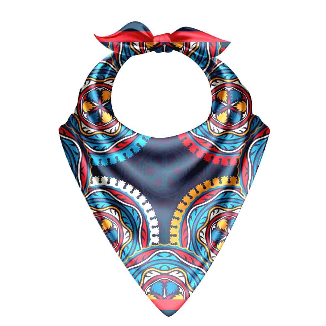 Cobalt Mandala Circle Silk Bandana Scarf – 50 × 50 cm