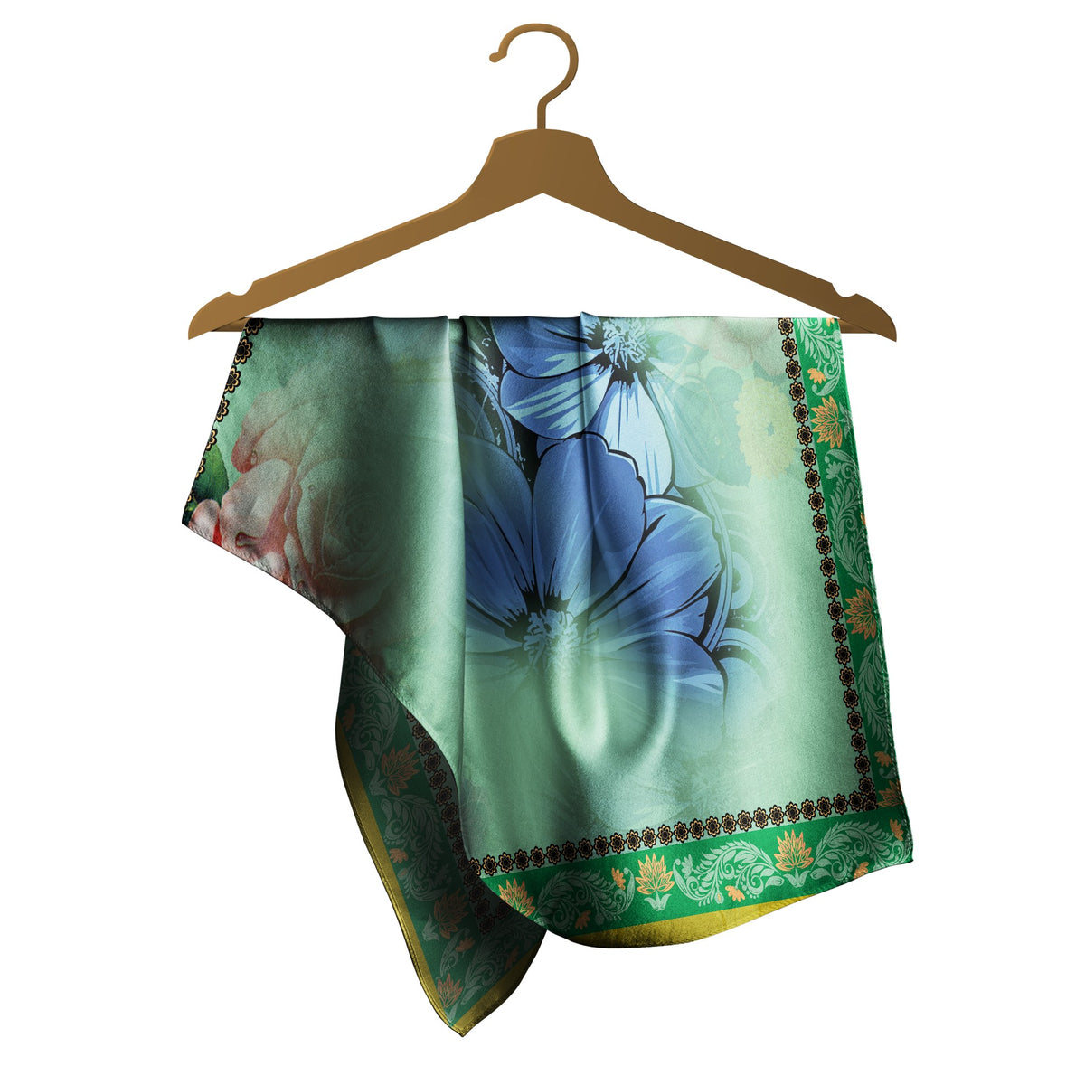 Jade Lily Garden Silk Square Scarf – 65 × 65 cm